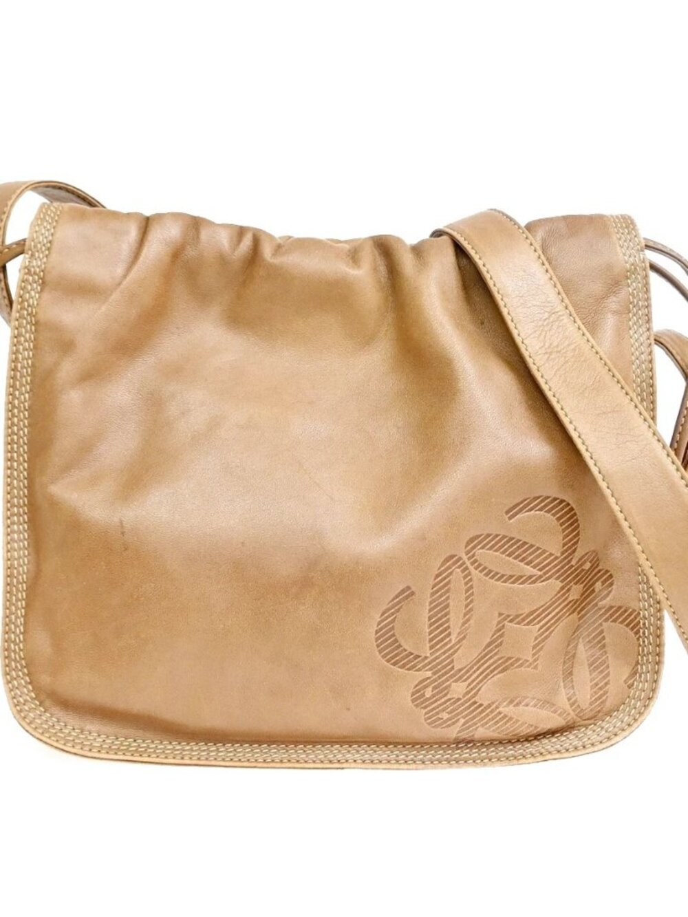 LOEWE Logo Anagram Shoulder Bag Nappa Leather Beige GHW Spain 64YJ534